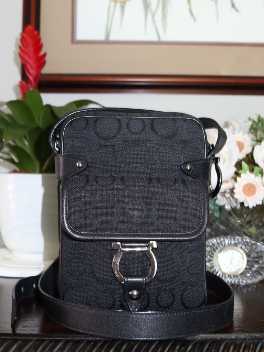 Salvatore Ferragamo Gancini canvas and leather crossbody| Vintage